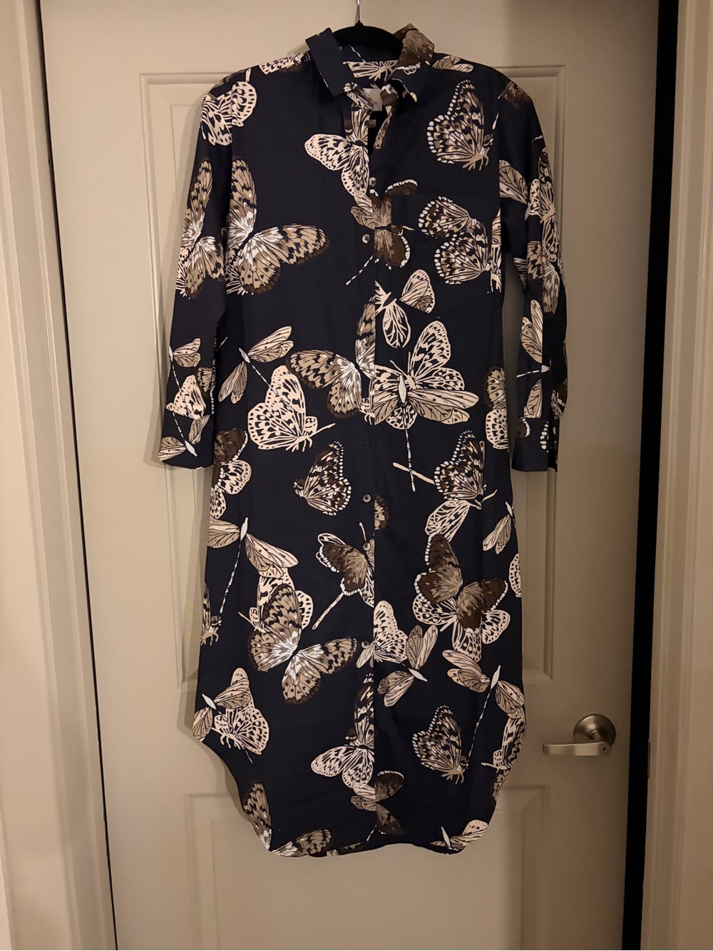 Anthropologie Maeve Soren Butterfly Shirt Dress NWT XSP Petite Navy Midi - Picture 8 of 11